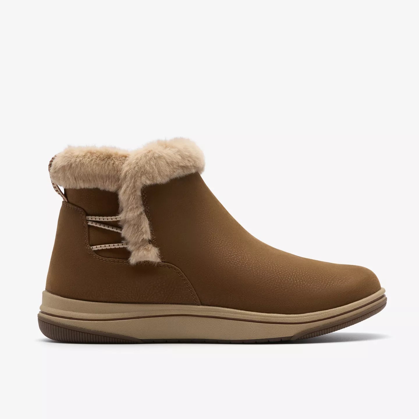 Clarks Women's Breeze Fur Boot in Dark Tan Combination