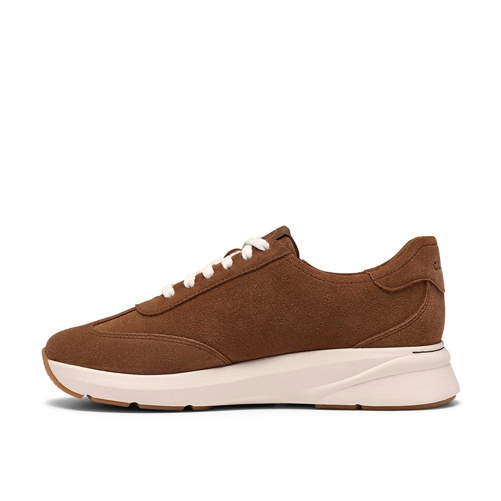 Clarks Women's Code Run Side Zip Lace Sneaker in Dark Tan Suede