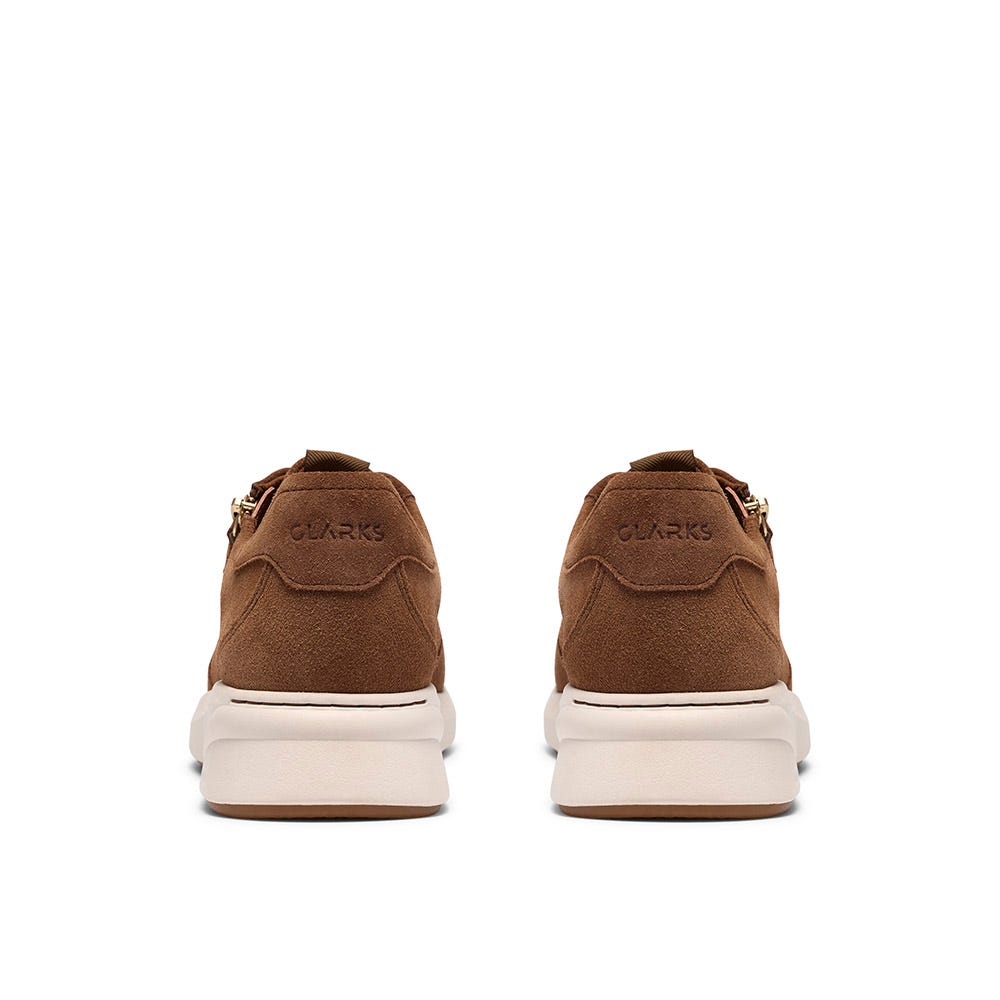 Clarks Women's Code Run Side Zip Lace Sneaker in Dark Tan Suede