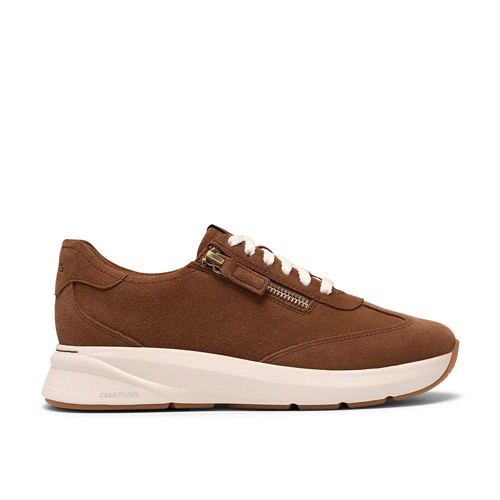 Clarks Women's Code Run Side Zip Lace Sneaker in Dark Tan Suede