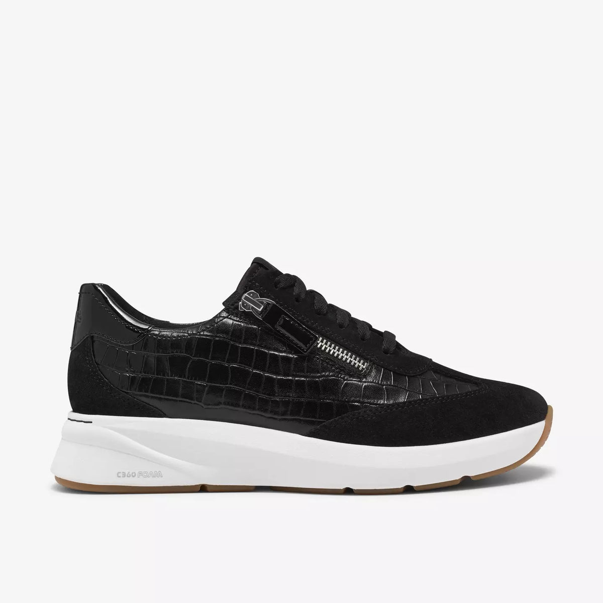 Clarks Women's Code Run Side Zip Lace Sneaker in Black Combination