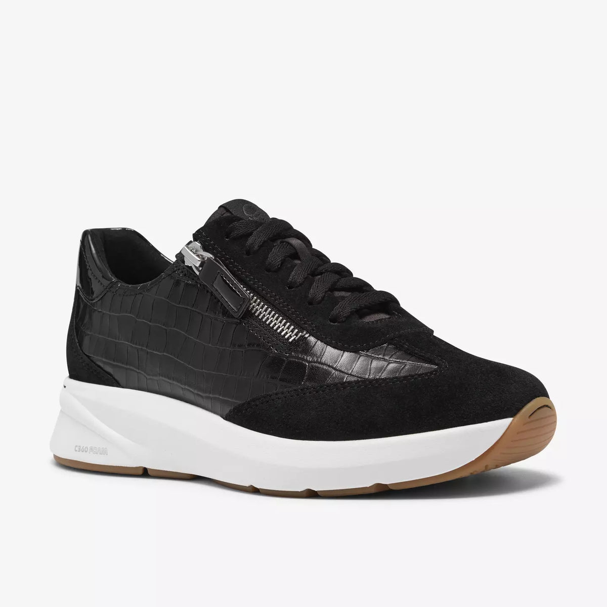 Clarks Women's Code Run Side Zip Lace Sneaker in Black Combination