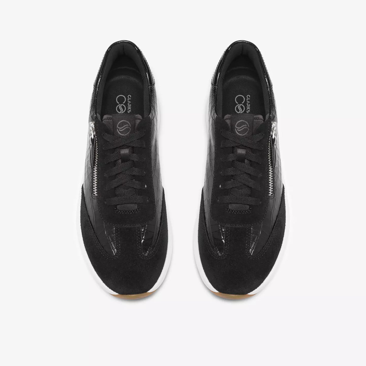 Clarks Women's Code Run Side Zip Lace Sneaker in Black Combination