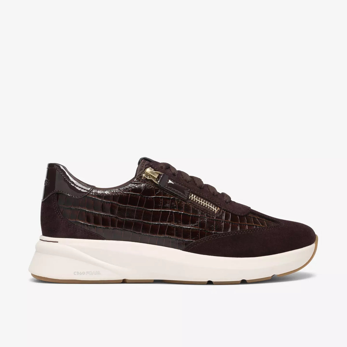 Clarks Women's Code Run Side Zip Lace Sneaker in Dark Brown Combination