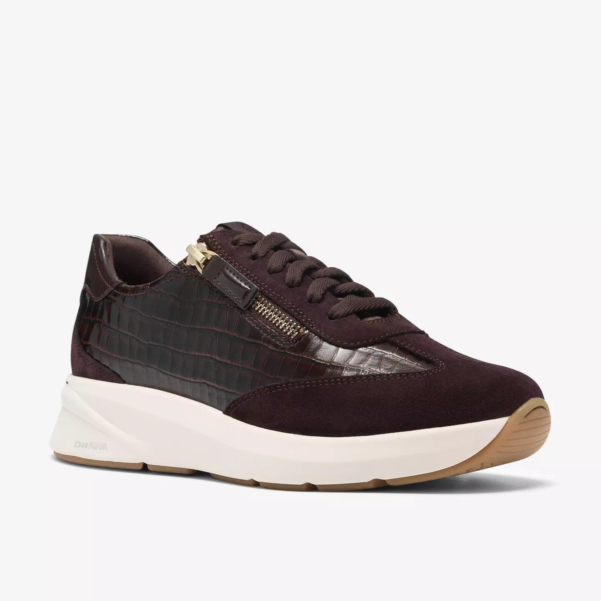 Clarks Women's Code Run Side Zip Lace Sneaker in Dark Brown Combination