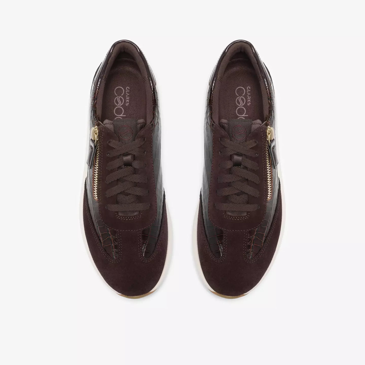 Clarks Women's Code Run Side Zip Lace Sneaker in Dark Brown Combination