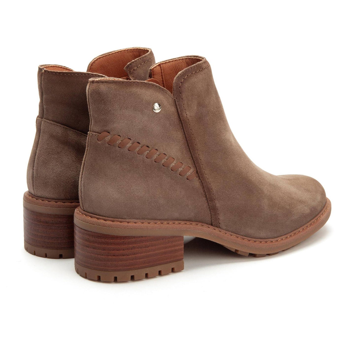 Pikolinos Women's Medina Low Side Zip Heeled Boot in Taupe Suede