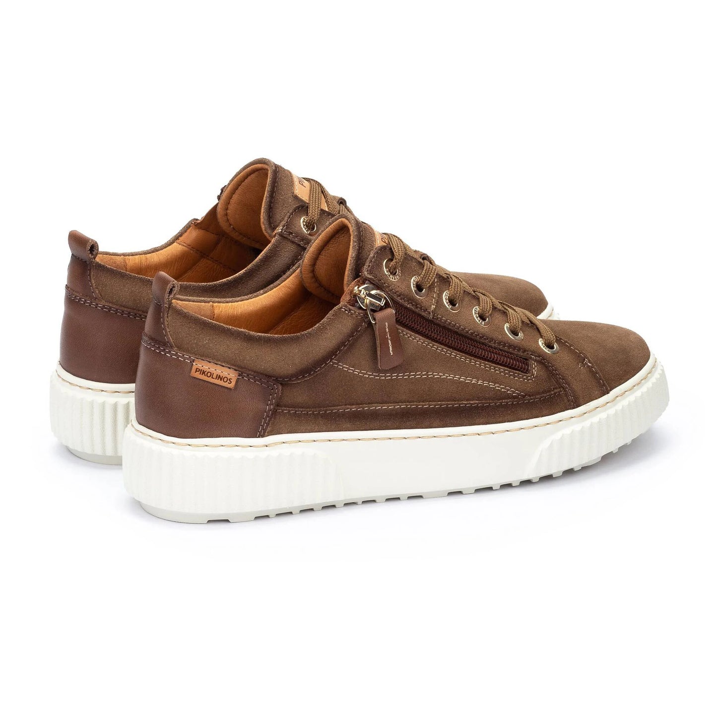 Pikolinos Women's Riells Platform Side Zip Leather Lace Sneaker in Taupe