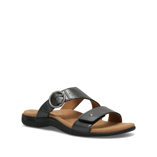 Taos Women's Westside Slip On Slide Sandal in Black Metallic