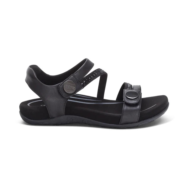 Aetrex Women's Jess Adjustable Quarter Strap Sandal in Black Sparkle