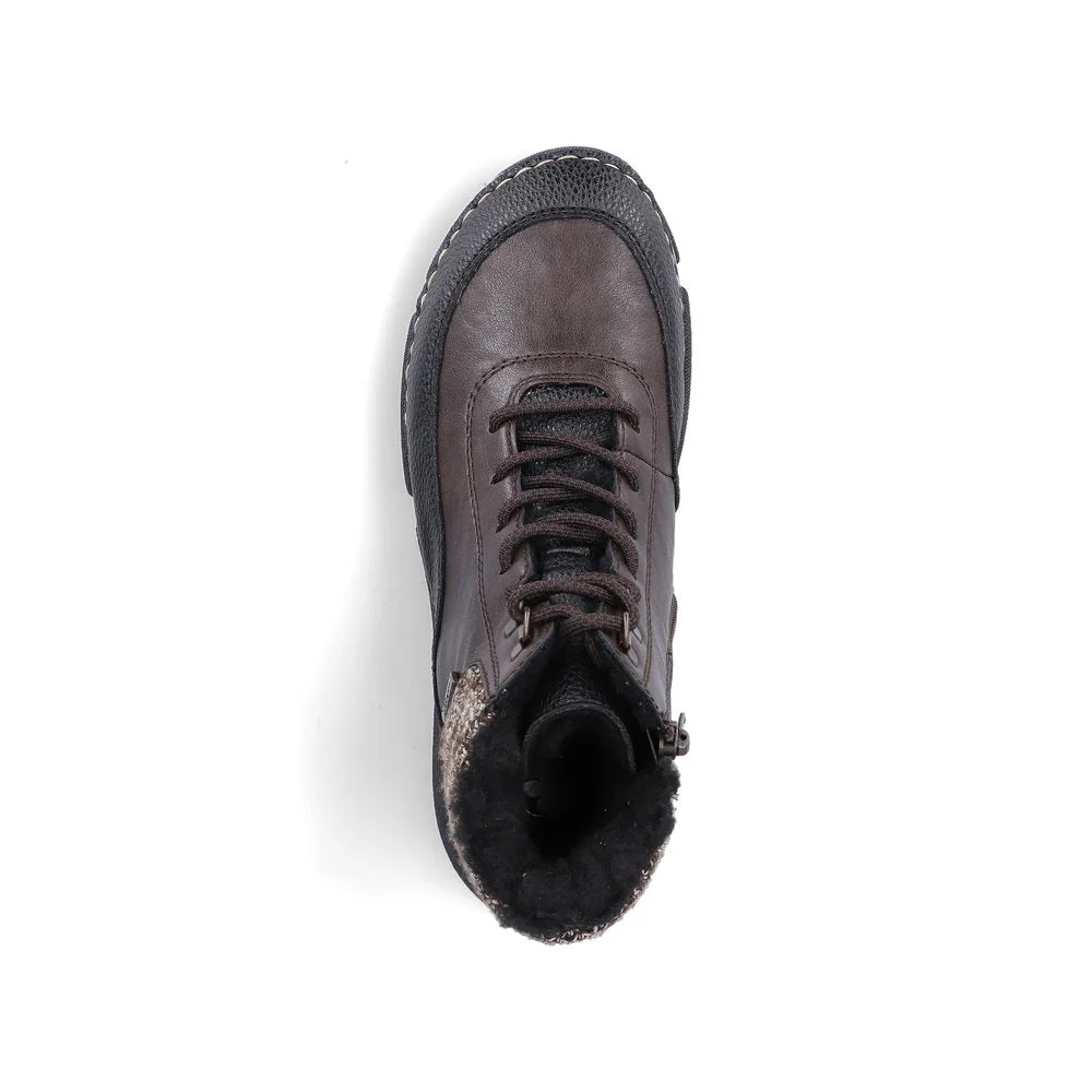 Rieker Women's Angela 56 Waterproof Side Zip Lace Boot in Black/Brown Schwarz/Bisam/Rancho Braun/Bei