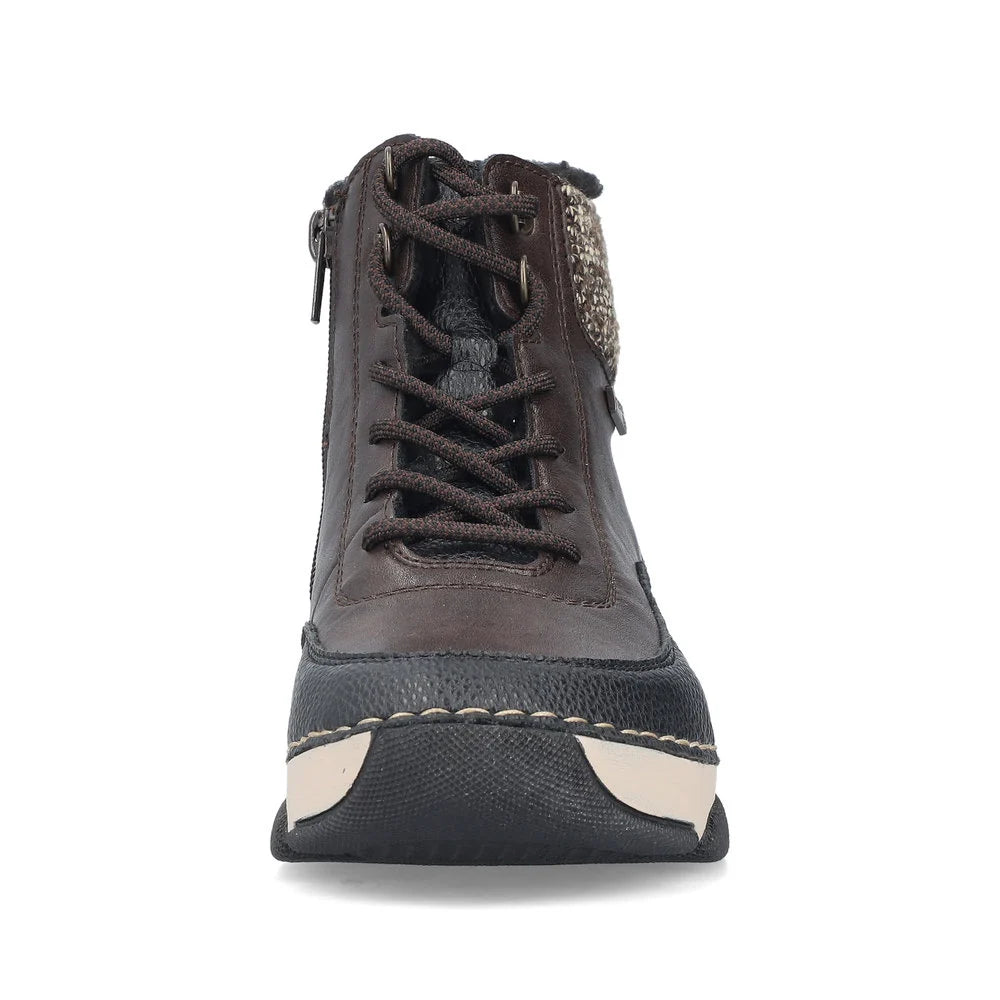 Rieker Women's Angela 56 Waterproof Side Zip Lace Boot in Black/Brown Schwarz/Bisam/Rancho Braun/Bei