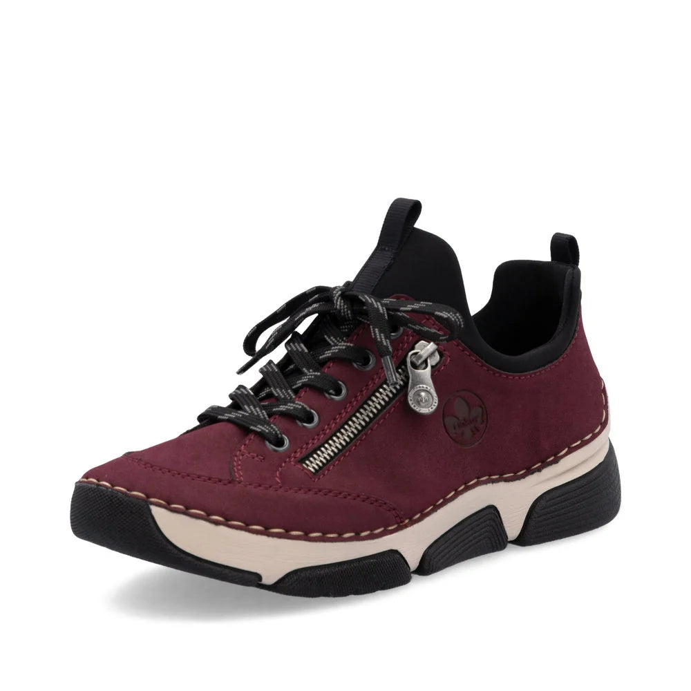 Rieker Women's Angela 73 Zip Lace Sneaker in Bordeaux/Black