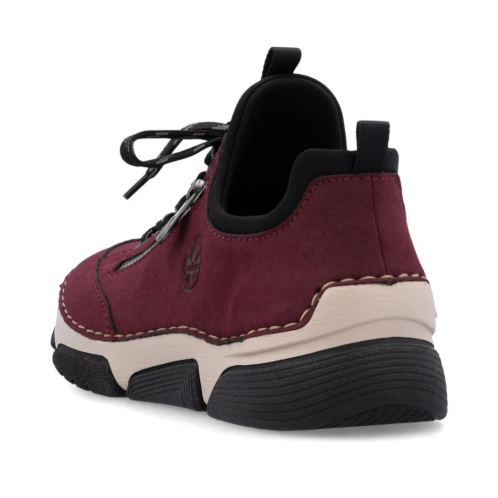 Rieker Women's Angela 73 Zip Lace Sneaker in Bordeaux/Black