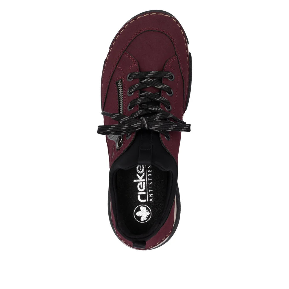 Rieker Women's Angela 73 Zip Lace Sneaker in Bordeaux/Black
