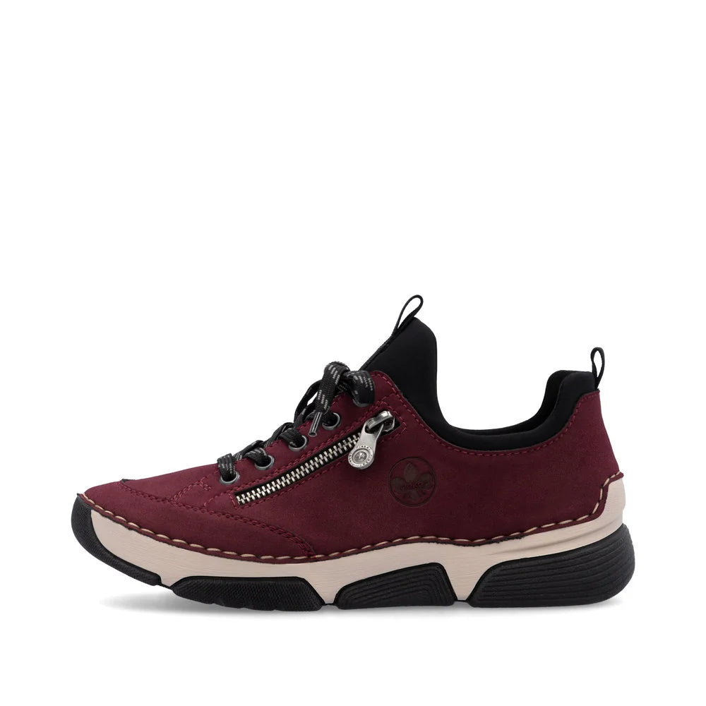 Rieker Women's Angela 73 Zip Lace Sneaker in Bordeaux/Black