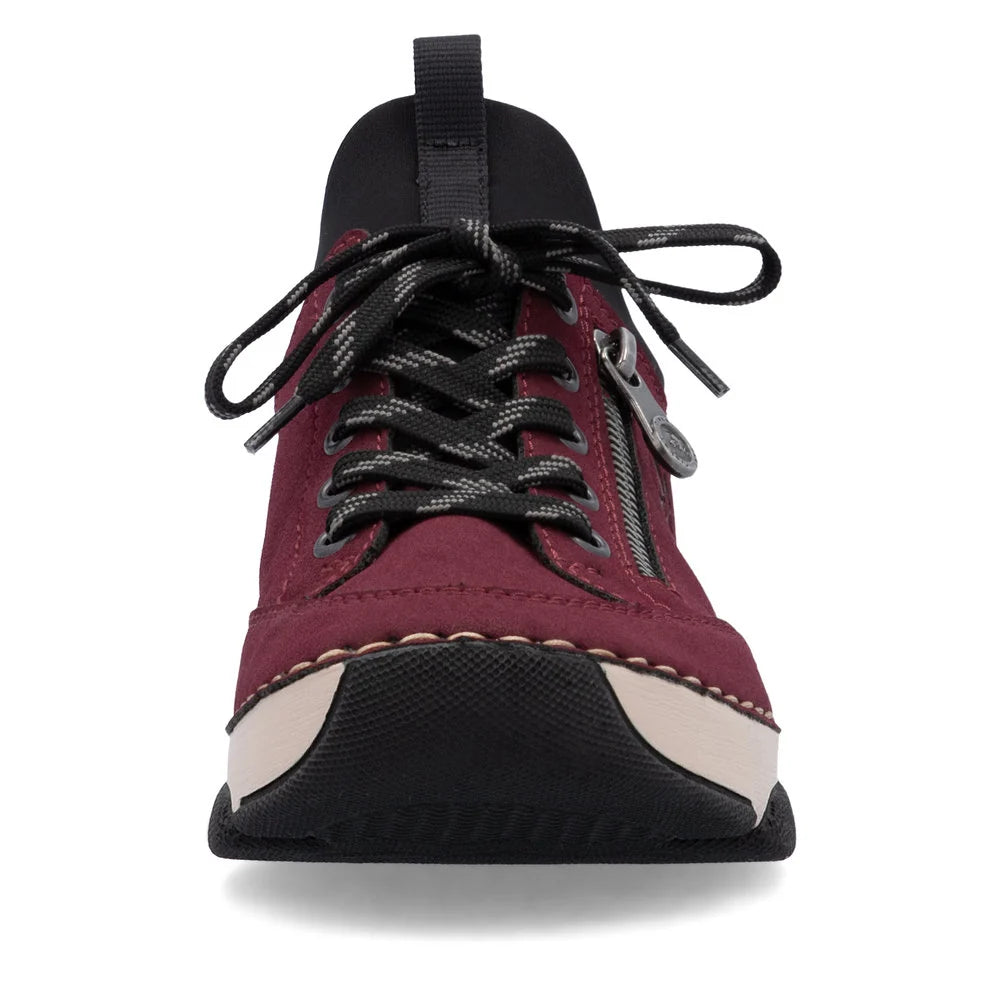 Rieker Women's Angela 73 Zip Lace Sneaker in Bordeaux/Black