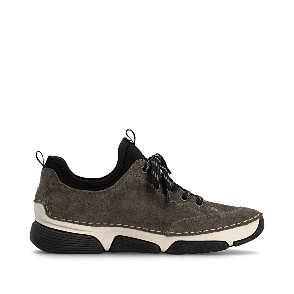 Rieker Women's Angela 76 Waterproof Lace Sneaker in Grey Smoke/Black