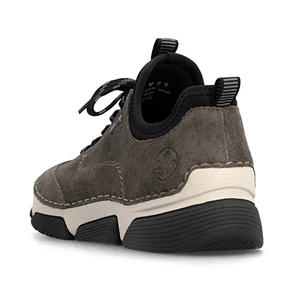 Rieker Women's Angela 76 Waterproof Lace Sneaker in Grey Smoke/Black