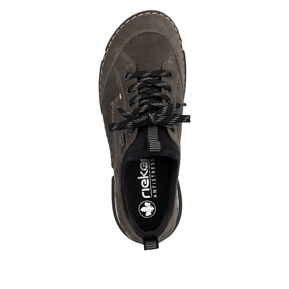 Rieker Women's Angela 76 Waterproof Lace Sneaker in Grey Smoke/Black