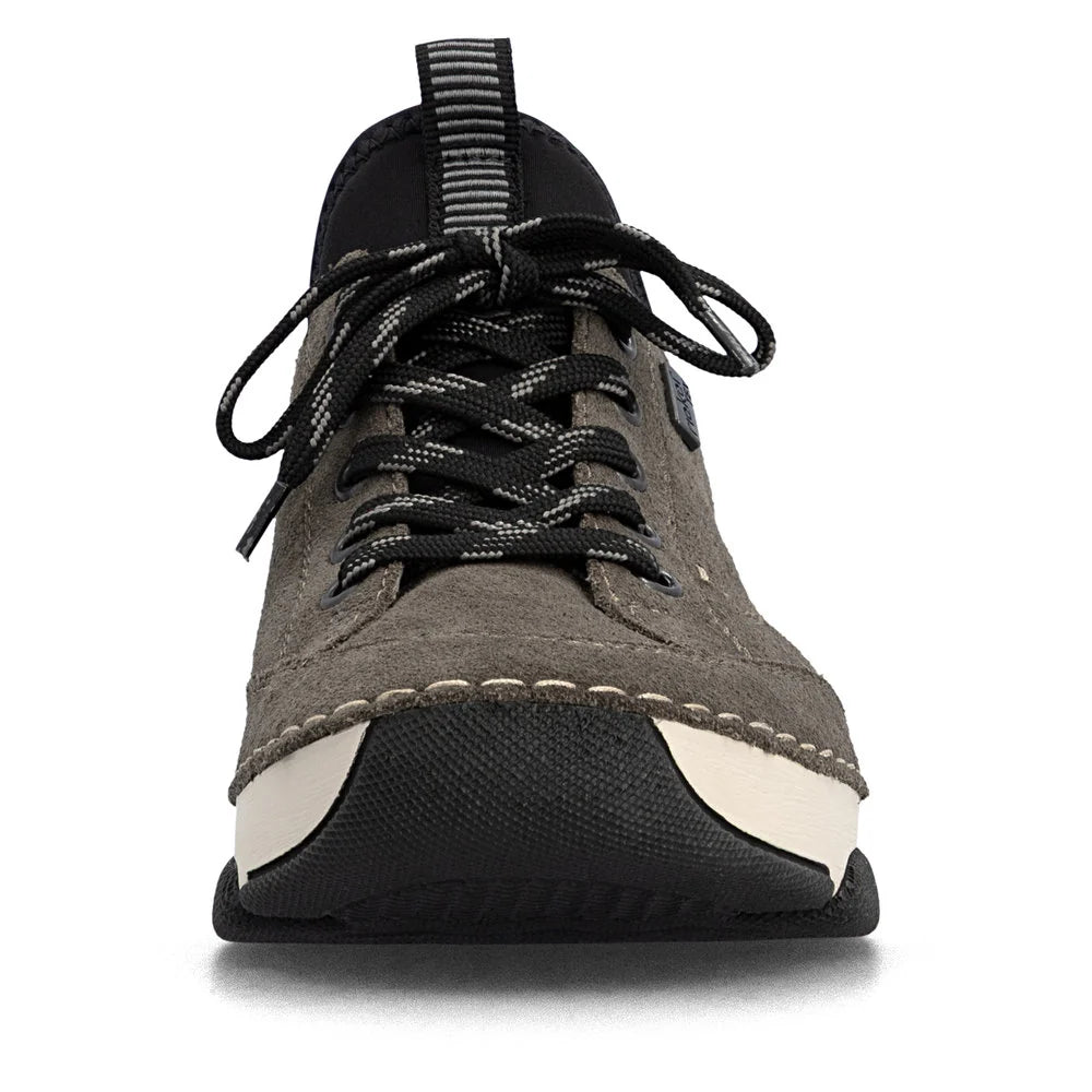 Rieker Women's Angela 76 Waterproof Lace Sneaker in Grey Smoke/Black