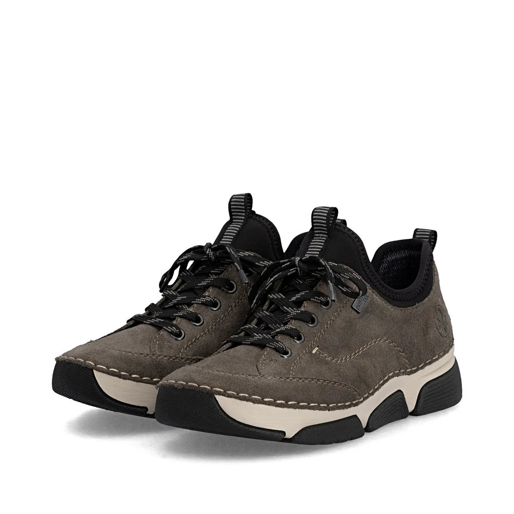 Rieker Women's Angela 76 Waterproof Lace Sneaker in Grey Smoke/Black