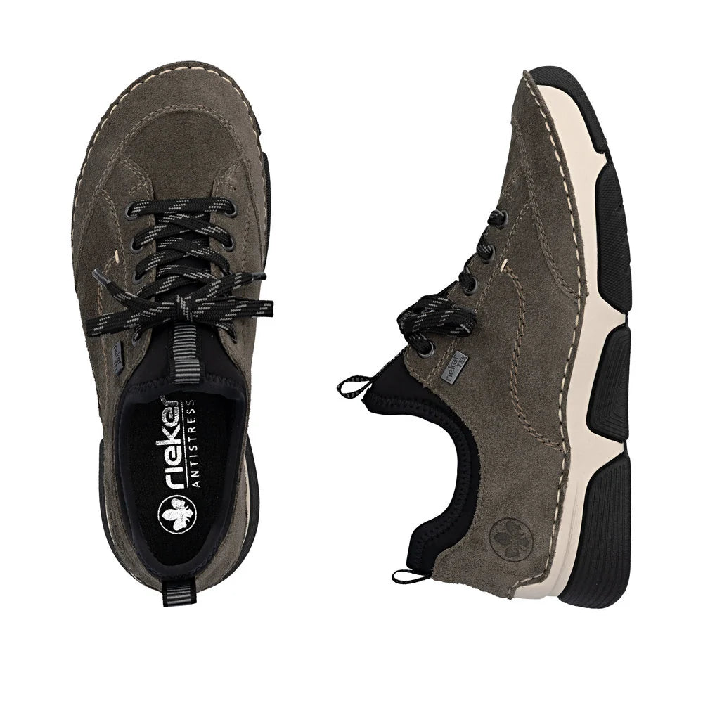 Rieker Women's Angela 76 Waterproof Lace Sneaker in Grey Smoke/Black