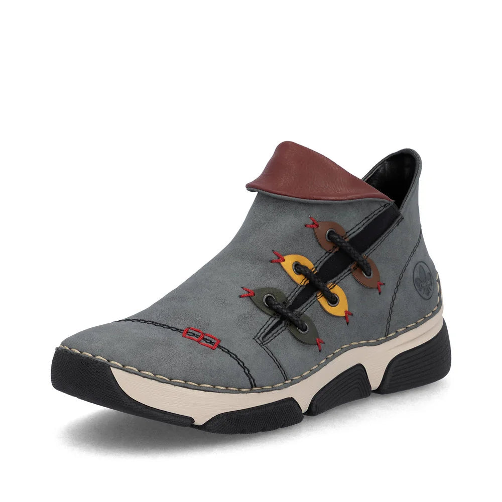 Rieker Women's Angela 83 Side Zip Low Boot in Blue Jeans/Forest/Honig/Brandy/Wine