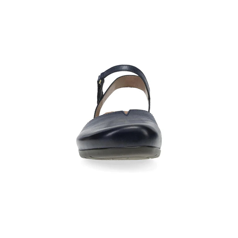 Dansko Women's Rowan Closed Toe Sandal in Navy Waxy Burnished Leather