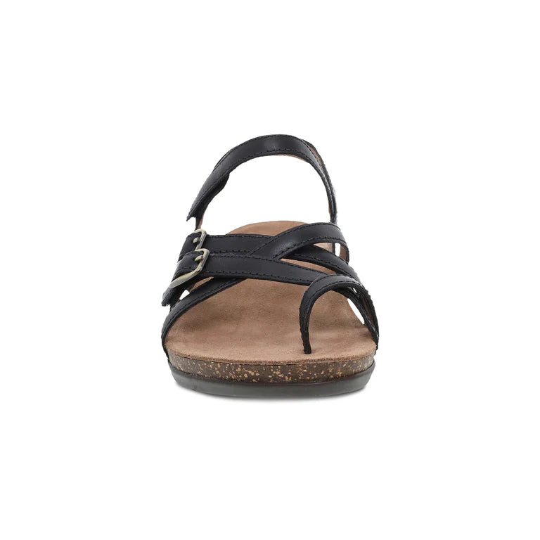 Dansko Women's Roslyn Strappy Leather Sandal in Black Waxy