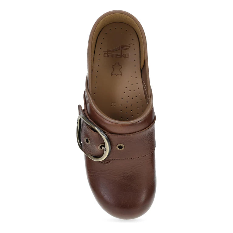 Dansko Women's Pearson Buckle Clog in Brown Waxy Leather