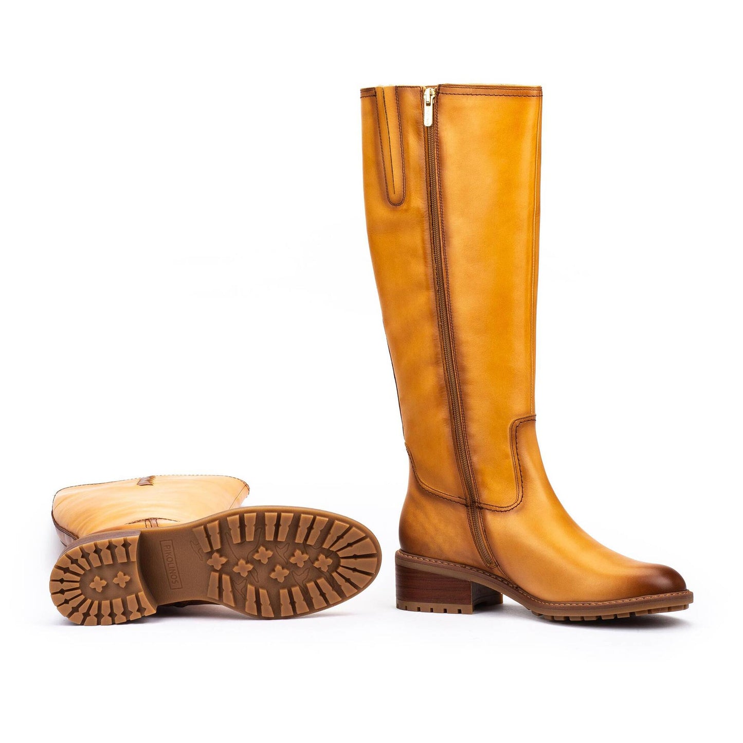 Pikolinos Women's Medina Tall Leather Heeled Boot in Almond