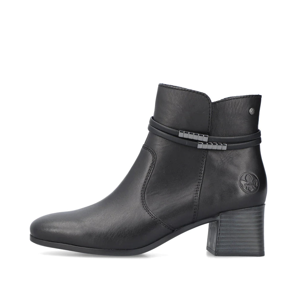 Rieker Women's Susi 73 Side Zip Heeled Boot in Black