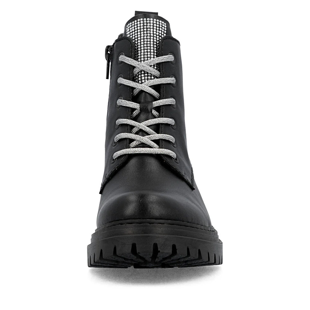 Rieker Women's Pearl 20 Side Zip Lace Boot in Black