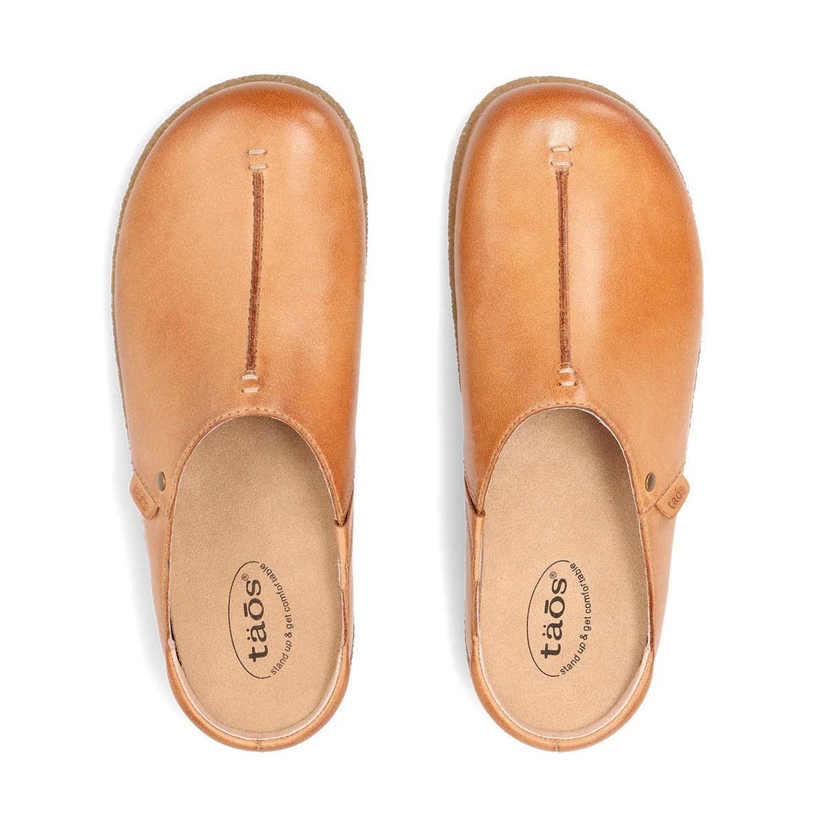Taos Women's Upside Leather Slip On Clog in Caramel