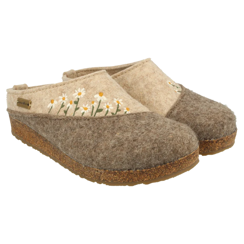 Haflinger Women's Grizzly Daisy Boiled Wool Clog in Natural