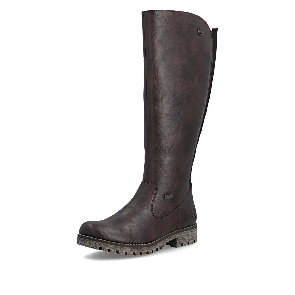 Rieker Women's Payton 54 Tall Wool Lined Side Zip Waterproof Boot in Dark Brown Rancho