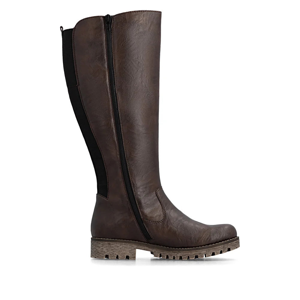 Rieker Women's Payton 54 Tall Wool Lined Side Zip Waterproof Boot in Dark Brown Rancho