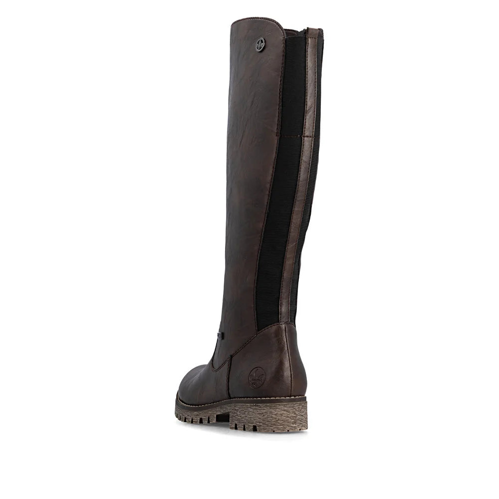 Rieker Women's Payton 54 Tall Wool Lined Side Zip Waterproof Boot in Dark Brown Rancho