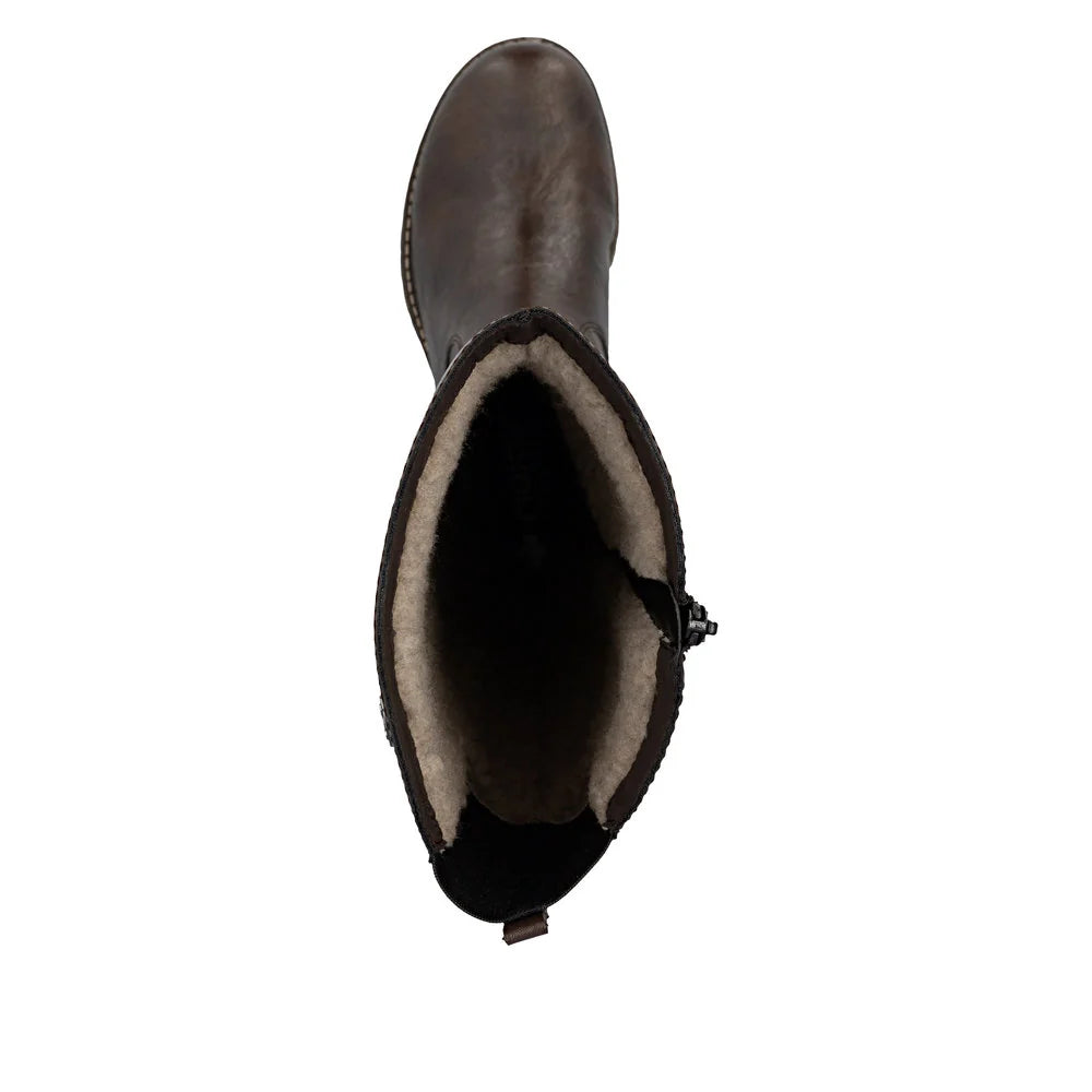 Rieker Women's Payton 54 Tall Wool Lined Side Zip Waterproof Boot in Dark Brown Rancho