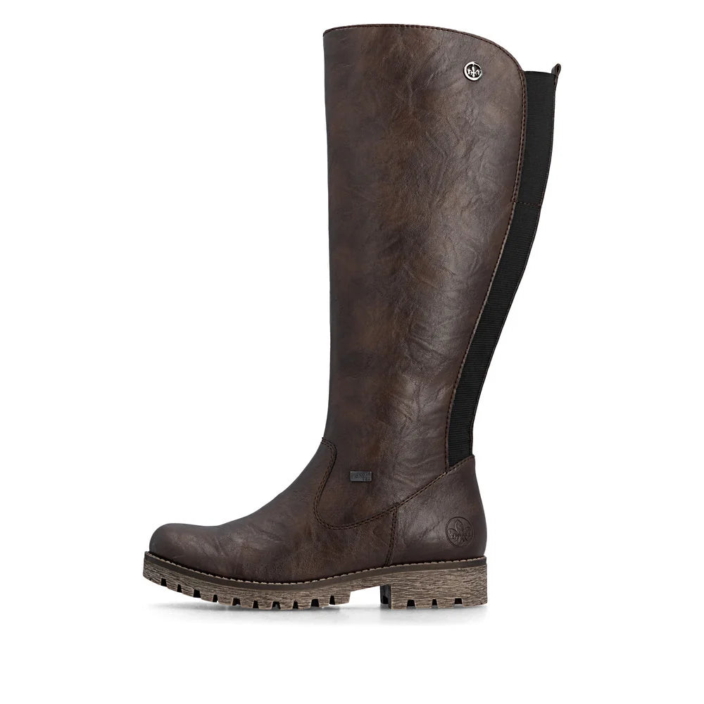 Rieker Women's Payton 54 Tall Wool Lined Side Zip Waterproof Boot in Dark Brown Rancho