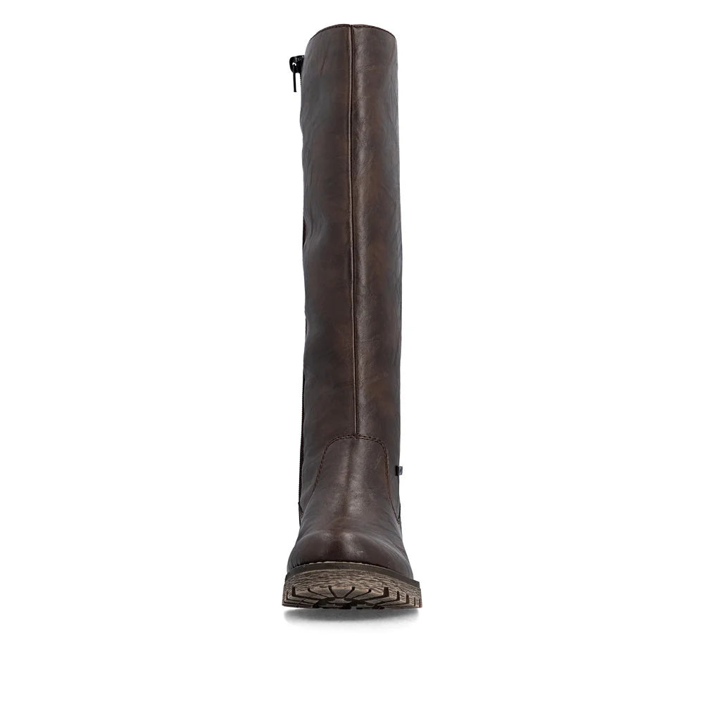 Rieker Women's Payton 54 Tall Wool Lined Side Zip Waterproof Boot in Dark Brown Rancho