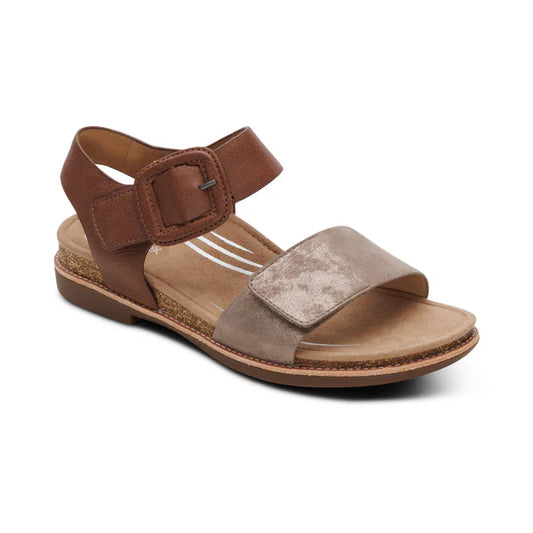 Aetrex Women's Claire Quarter Strap Sandal in Taupe Multi