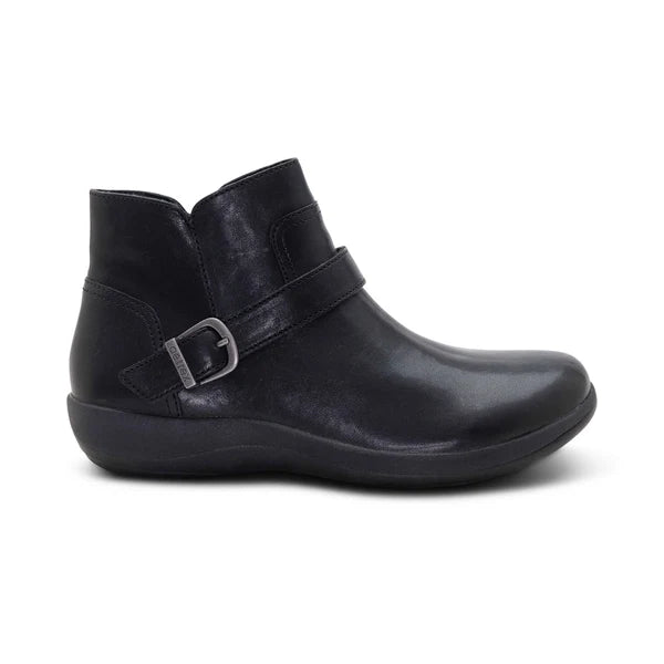 Aetrex Women's Leah Buckle Side Zip Ankle Boot in Black