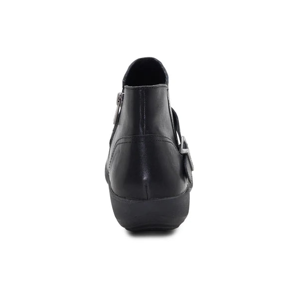 Aetrex Women's Leah Buckle Side Zip Ankle Boot in Black