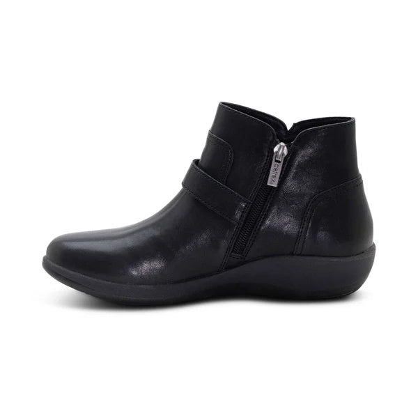 Aetrex Women's Leah Buckle Side Zip Ankle Boot in Black