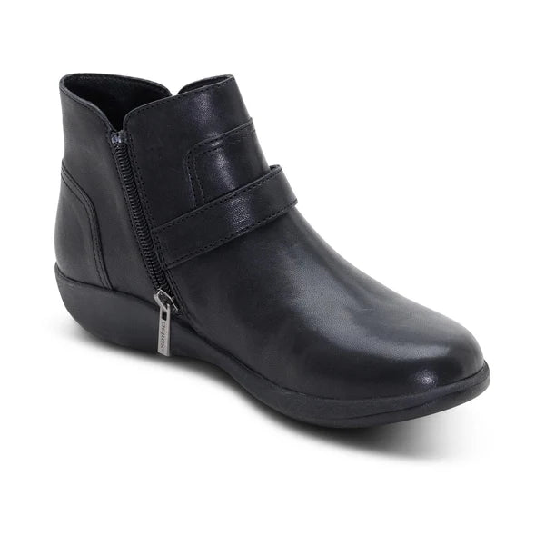 Aetrex Women's Leah Buckle Side Zip Ankle Boot in Black