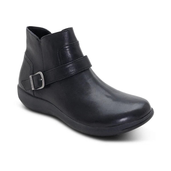 Aetrex Women's Leah Buckle Side Zip Ankle Boot in Black