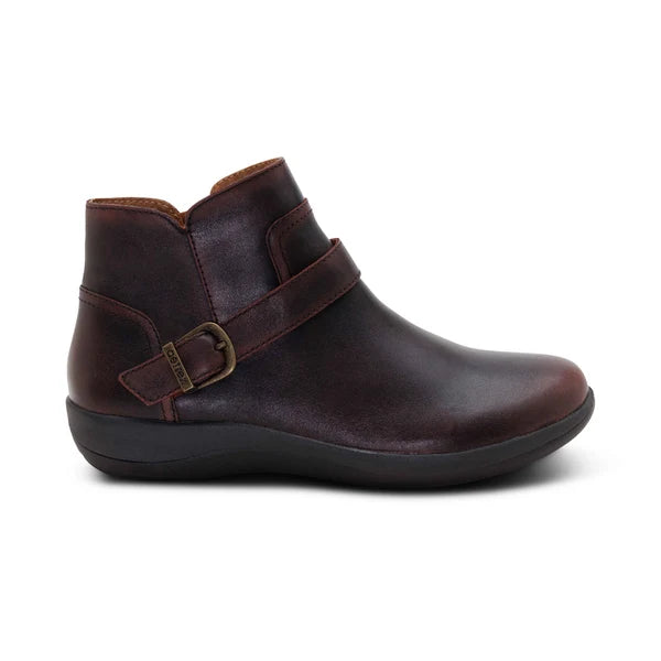 Aetrex Women's Leah Buckle Side Zip Ankle Boot in Cordovan
