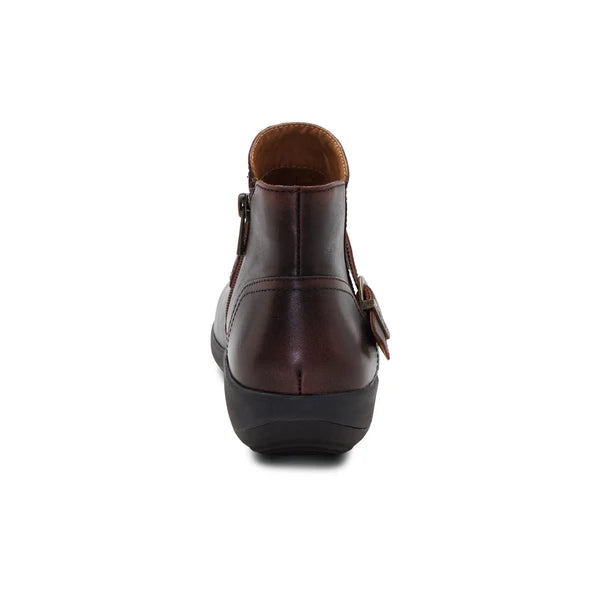 Aetrex Women's Leah Buckle Side Zip Ankle Boot in Cordovan